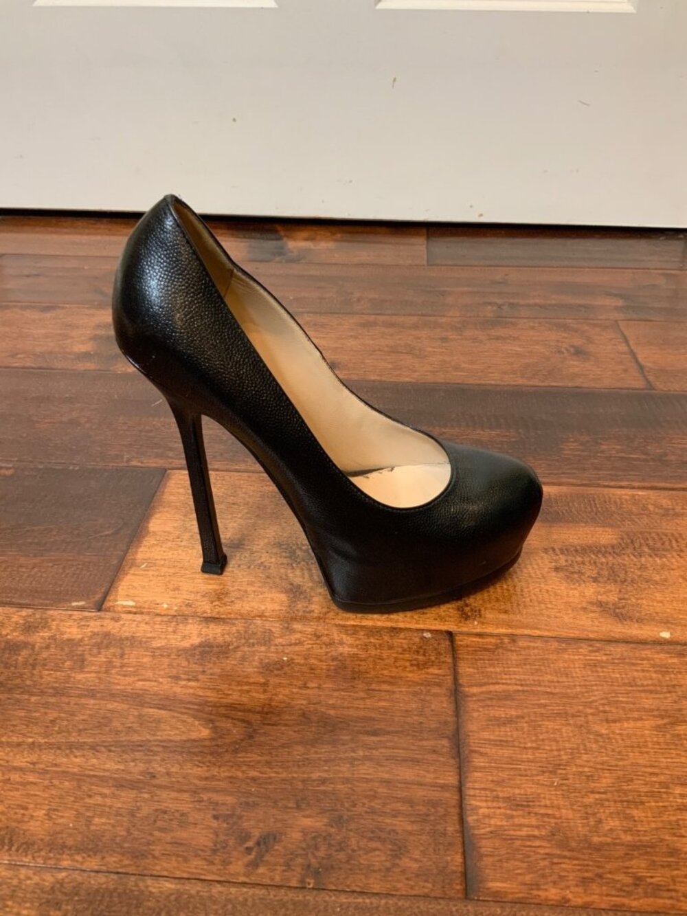 Yves Saint Laurent YSL Black Leather Platform Pump Tribtoo Heels, Size 6.5 | 37
